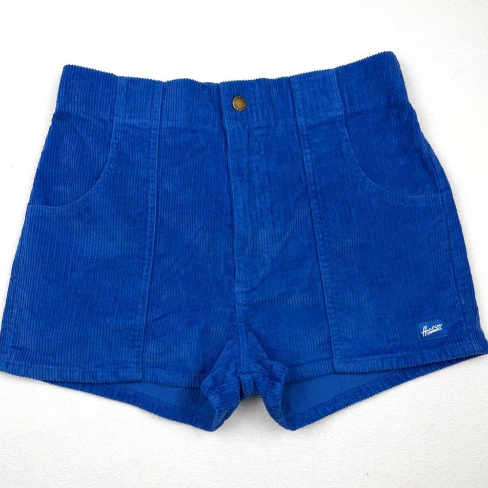 Hammies Corduroy Shorts Retro 70s Style High Waisted Blue Beach Surf Skate Sz 32